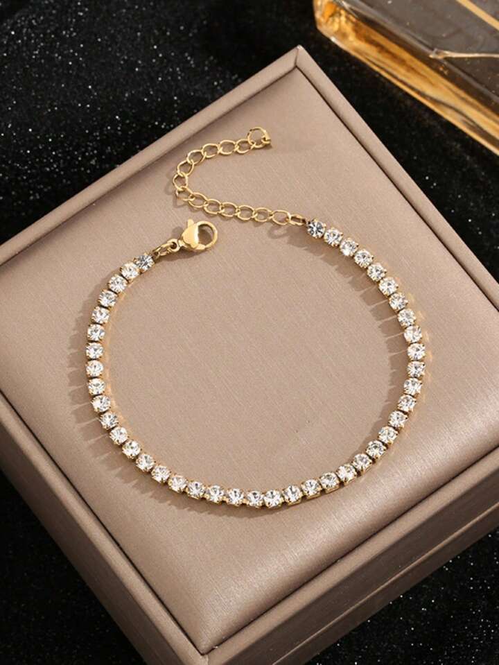 Tennis White Bracelet (Gold)