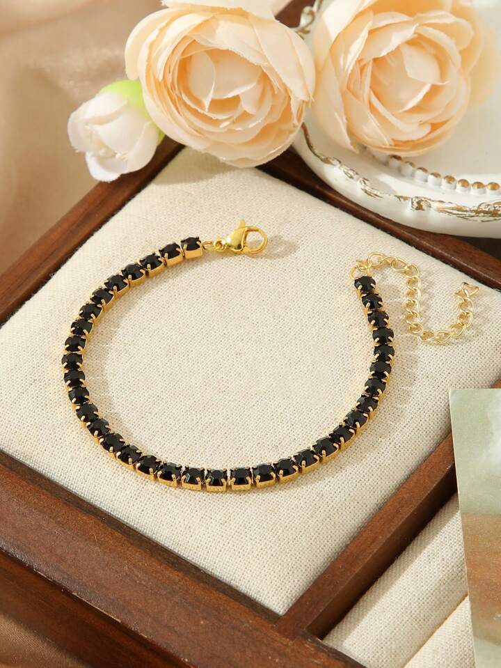Tennis Black Bracelet (Gold)
